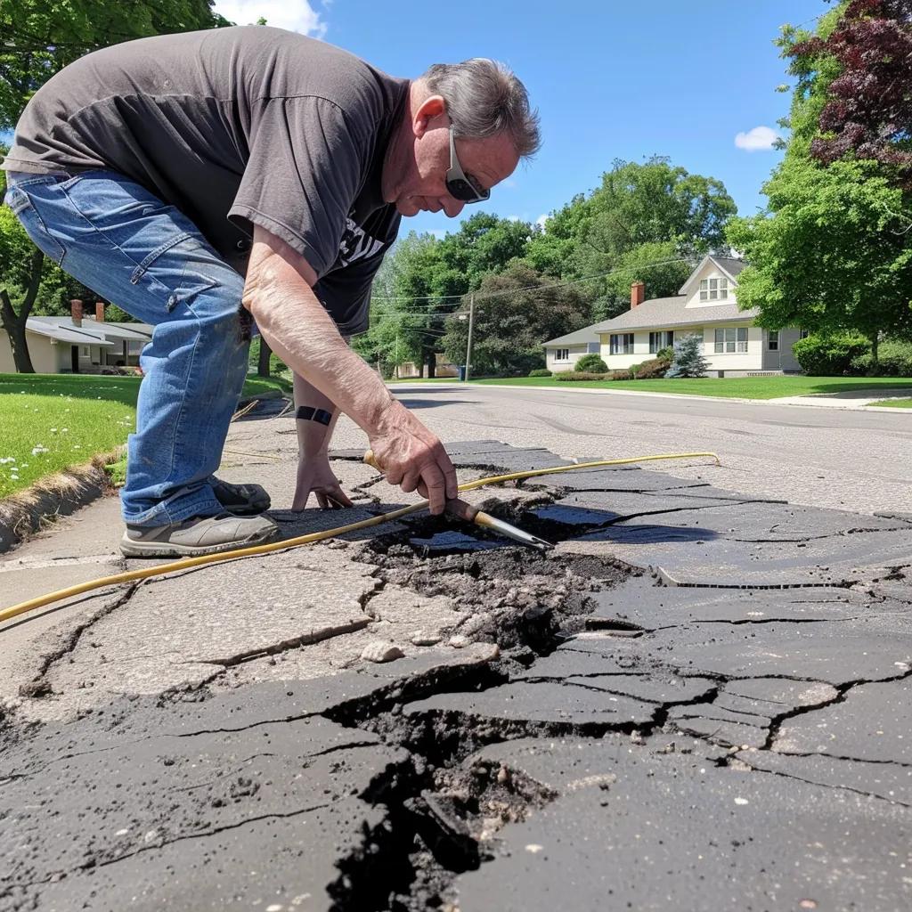 Contractor repairing a concrete driveway in Duluth, showcasing home improvement expertise