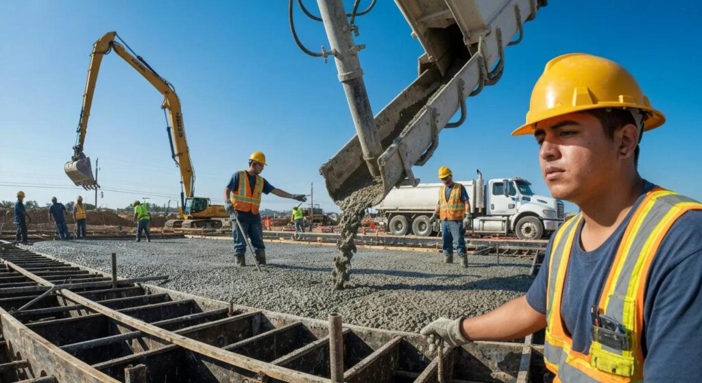 Concrete foundation pouring at a construction site in Duluth MN