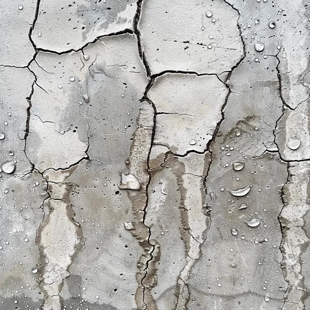 Close-up of concrete showing micro-cracks and moisture absorption due to freeze-thaw cycles