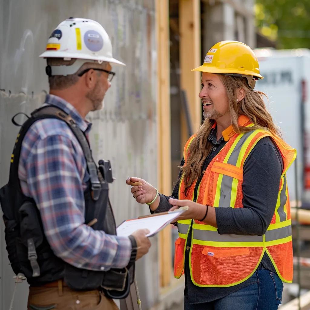 Local concrete contractor consulting with a homeowner, showcasing community trust and expertise