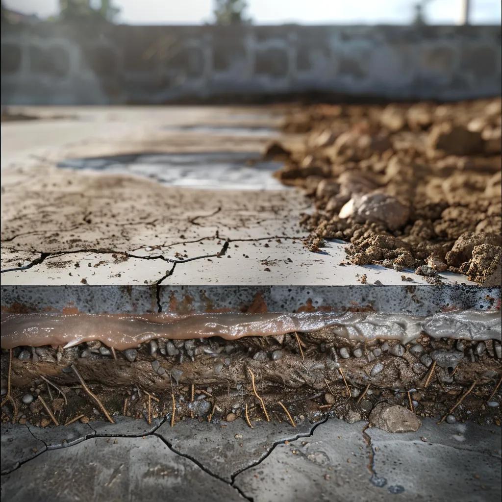Clay-rich soil layers beneath concrete slab illustrating expansion and contraction effects