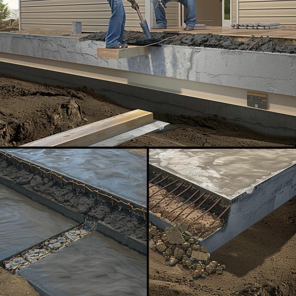 Step-by-step process of concrete replacement, showing demolition, preparation, and pouring